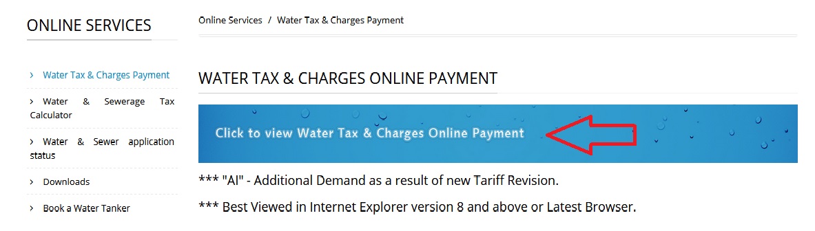 how to pay chennai water tax online